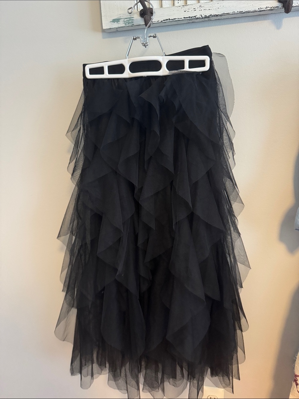 Black Layered Tulle Midi Skirt